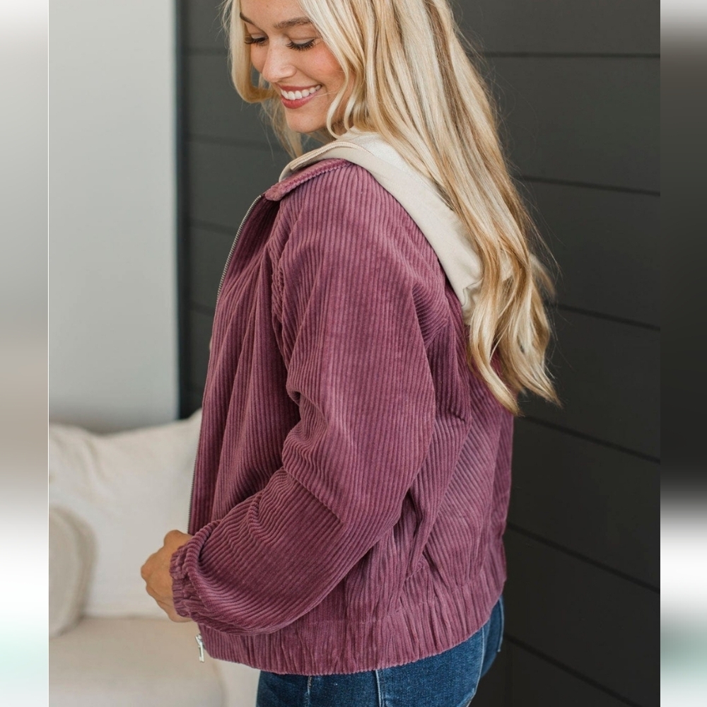 Plum Corduroy Zip Up Jacket
